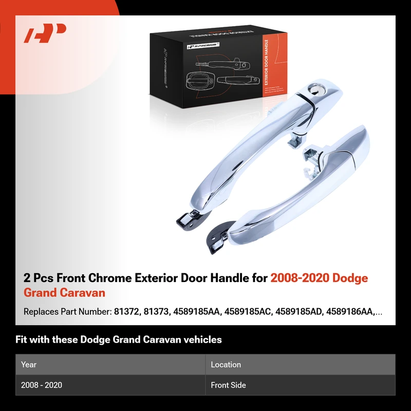 2 Pcs Front Chrome Exterior Door Handle for 2008-2020 Dodge Grand Caravan
