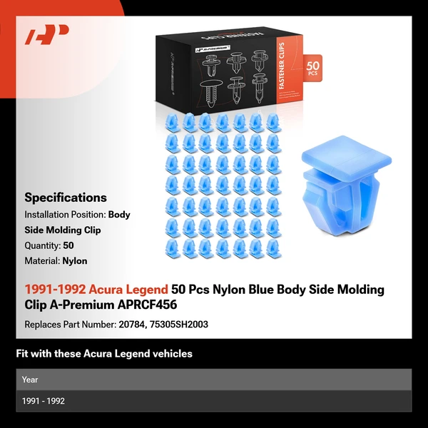 1991-1992 Acura Legend 50 Pcs Nylon Blue Body Side Molding Clip A-Premium APRCF456