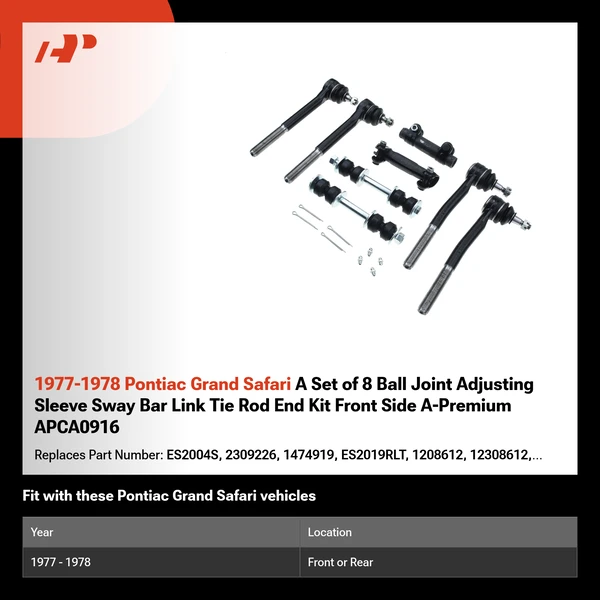1977-1978 Pontiac Grand Safari A Set of 8 Ball Joint Adjusting Sleeve Sway Bar Link Tie Rod End Kit Front Side A-Premium APCA0916