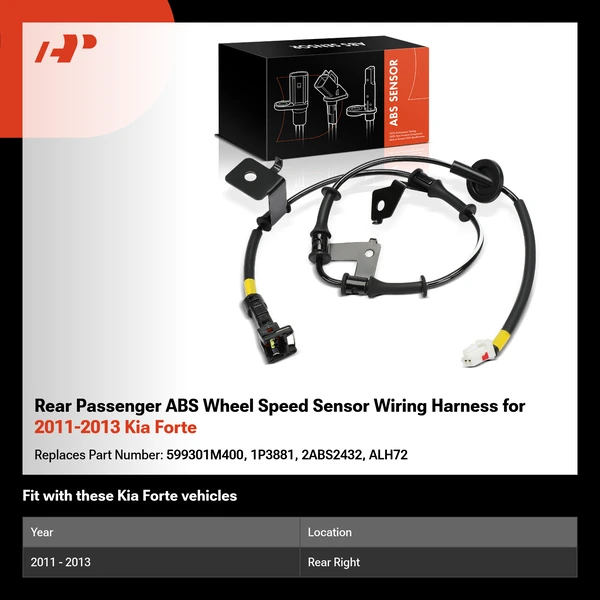 Rear Passenger ABS Wheel Speed Sensor Wiring Harness for 2011-2013 Kia Forte