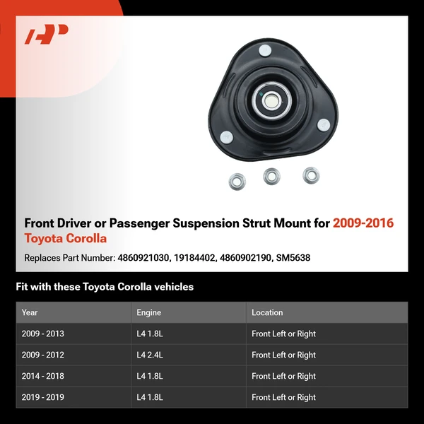Front Driver or Passenger Suspension Strut Mount for 2009-2016 Toyota Corolla