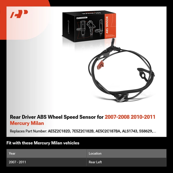 Rear Driver ABS Wheel Speed Sensor for 2007-2008 2010-2011 Mercury Milan