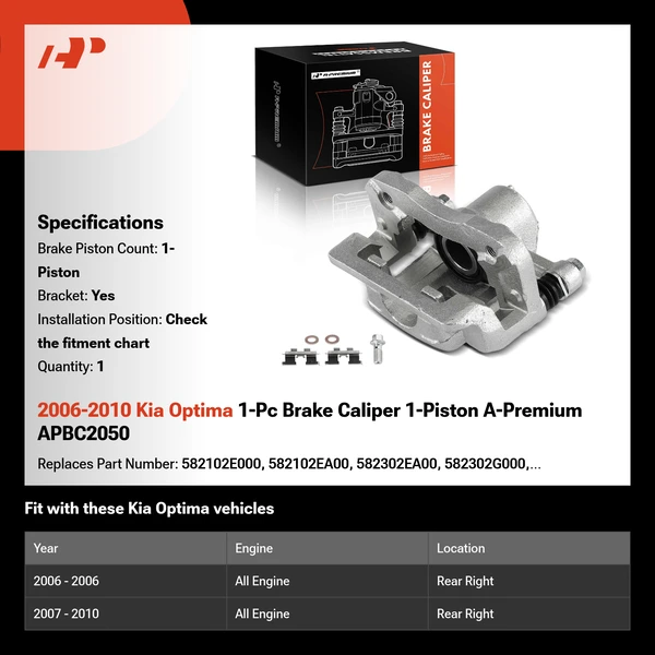 2006-2010 Kia Optima 1-Pc Brake Caliper 1-Piston A-Premium APBC2050