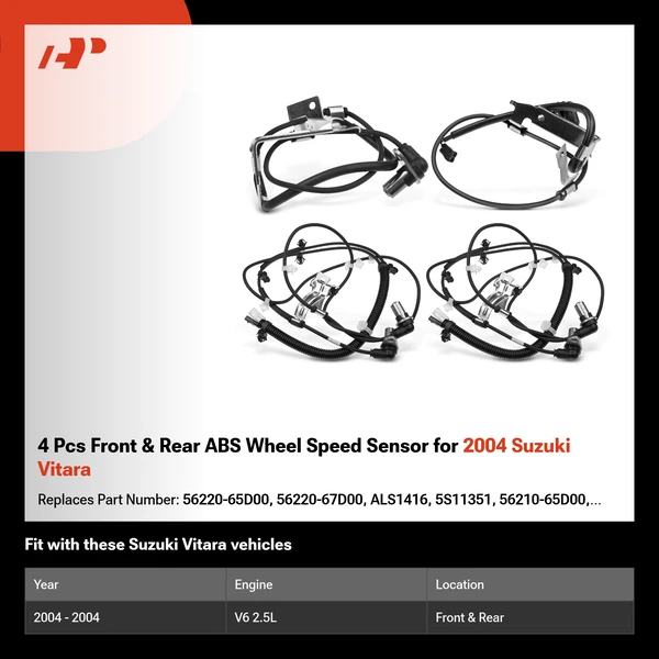 4 Pcs Front & Rear ABS Wheel Speed Sensor for 2004 Suzuki Vitara