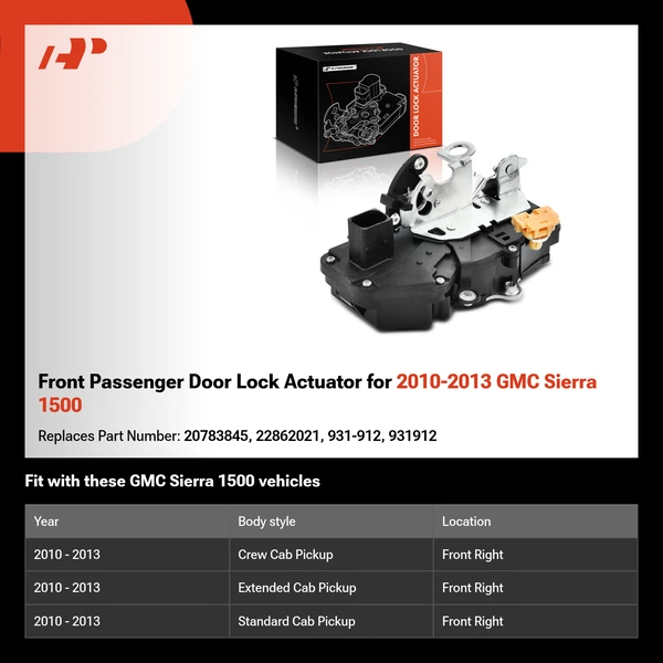 Front Passenger Door Lock Actuator for 2010-2013 GMC Sierra 1500