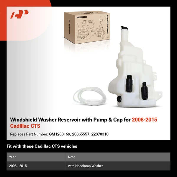 Windshield Washer Reservoir with Pump & Cap for 2008-2015 Cadillac CTS