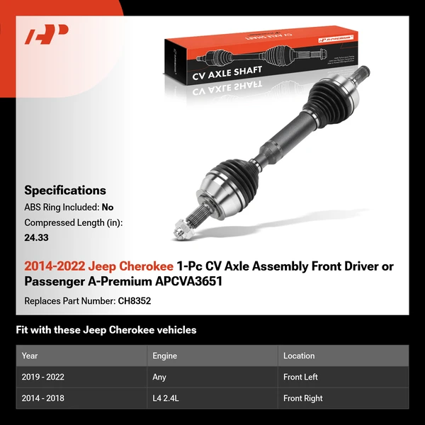 2014-2022 Jeep Cherokee 1-Pc CV Axle Assembly Front Driver or Passenger A-Premium APCVA3651