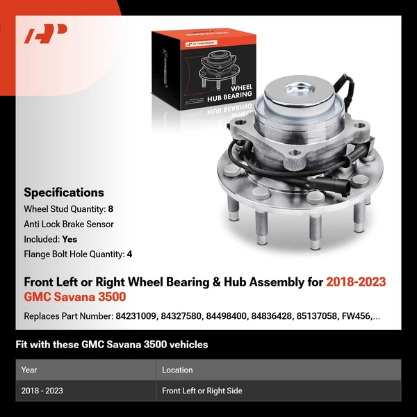 Front Left or Right Wheel Bearing & Hub Assembly for 2018-2023 GMC Savana 3500