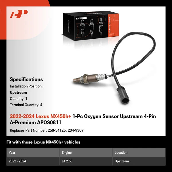 2022-2024 Lexus NX450h+ 1-Pc Oxygen Sensor Upstream 4-Pin A-Premium APOS0811