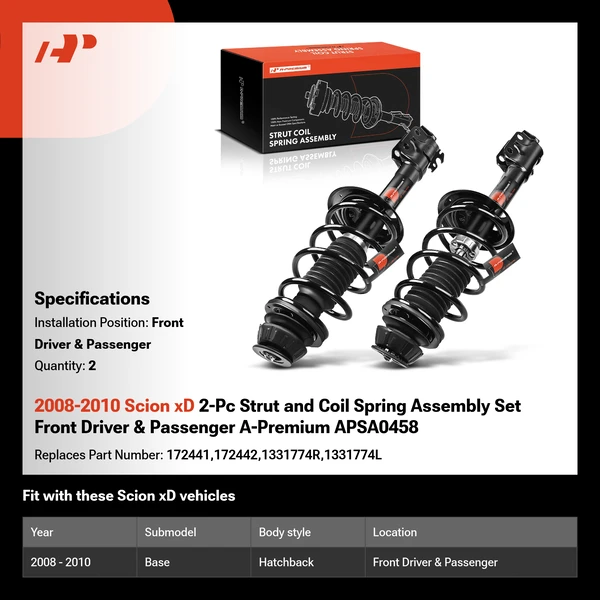 2008-2010 Scion xD 2-Pc Strut and Coil Spring Assembly Set Front Driver & Passenger A-Premium APSA0458