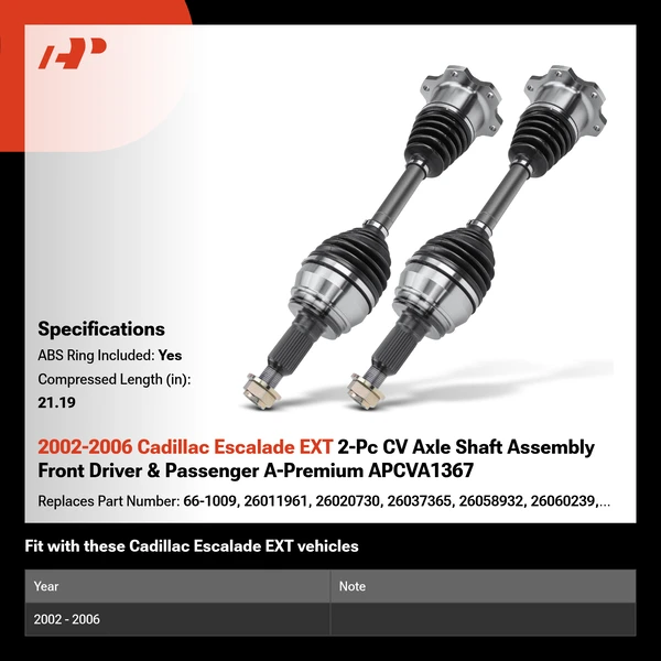 2002-2006 Cadillac Escalade EXT 2-Pc CV Axle Shaft Assembly Front Driver & Passenger A-Premium APCVA1367