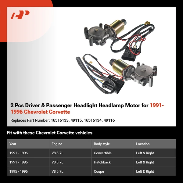 2 Pcs Driver & Passenger Headlight Headlamp Motor for 1991-1996 Chevrolet Corvette