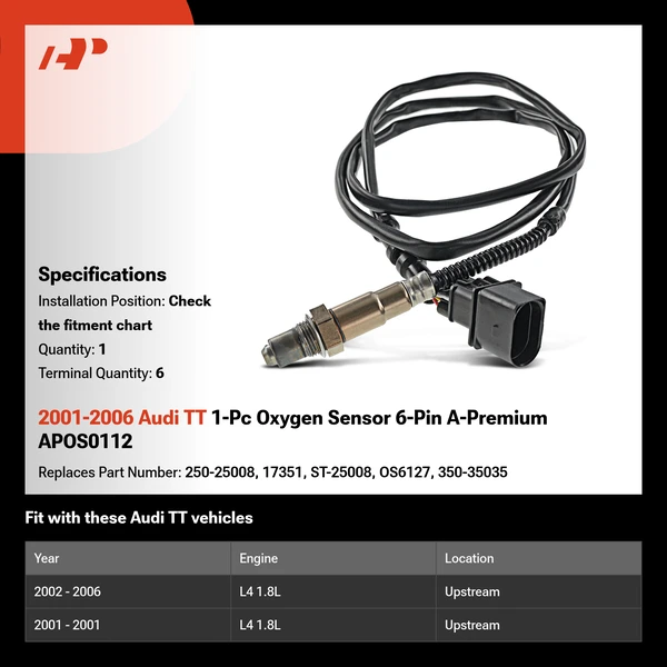 2001-2006 Audi TT 1-Pc Oxygen Sensor 6-Pin A-Premium APOS0112