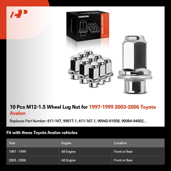 10 Pcs M12-1.5 Wheel Lug Nut for 1997-1999 2003-2006 Toyota Avalon