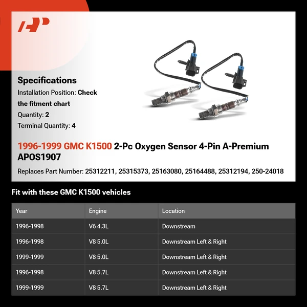 1996-1999 GMC K1500 2-Pc Oxygen Sensor 4-Pin A-Premium APOS1907