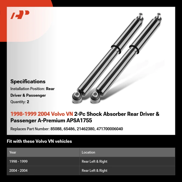 1998-1999 2004 Volvo VN 2-Pc Shock Absorber Rear Driver & Passenger A-Premium APSA1755