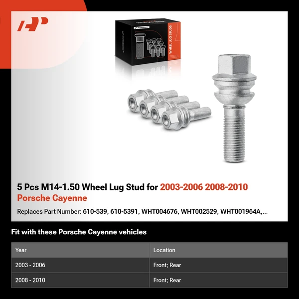 5 Pcs M14-1.50 Wheel Lug Stud for 2003-2006 2008-2010 Porsche Cayenne
