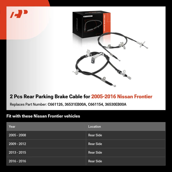 2 Pcs Rear Parking Brake Cable for 2005-2016 Nissan Frontier