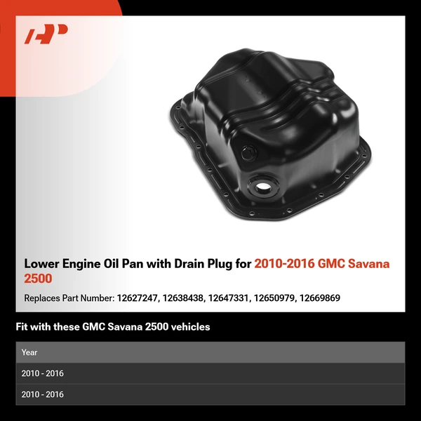Lower Engine Oil Pan with Drain Plug for 2010-2016 GMC Savana 2500