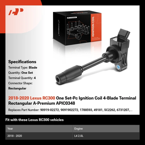 2018-2020 Lexus RC300 One Set-Pc Ignition Coil 4-Blade Terminal Rectangular A-Premium APIC0348