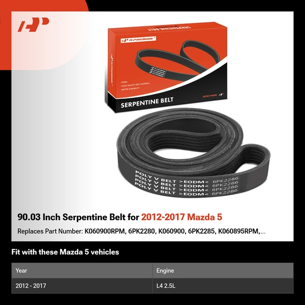 90.03 Inch Serpentine Belt for 2012-2017 Mazda 5
