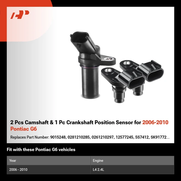 2 Pcs Camshaft & 1 Pc Crankshaft Position Sensor for 2006-2010 Pontiac G6