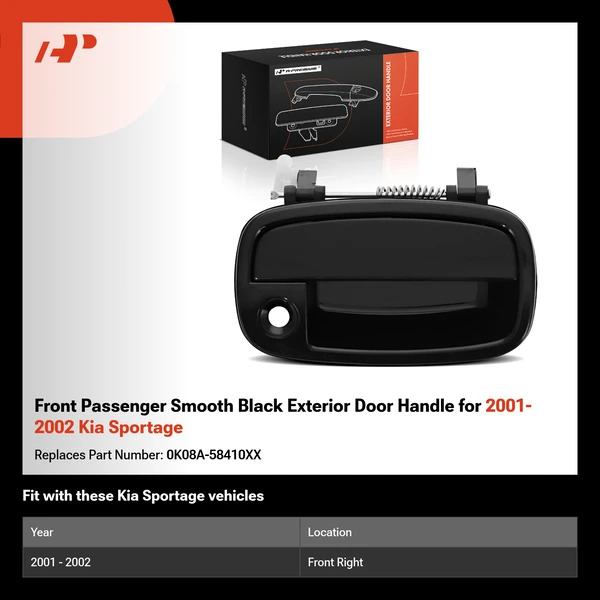 Front Passenger Smooth Black Exterior Door Handle for 2001-2002 Kia Sportage