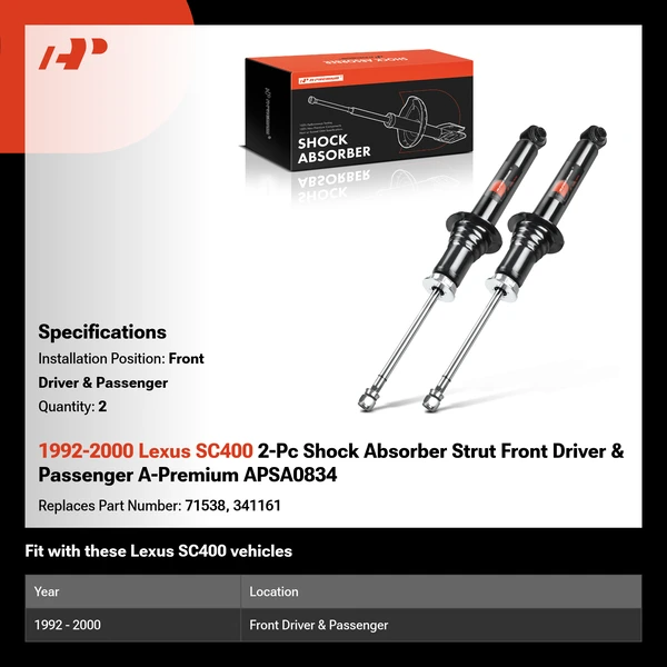 1992-2000 Lexus SC400 2-Pc Shock Absorber Strut Front Driver & Passenger A-Premium APSA0834