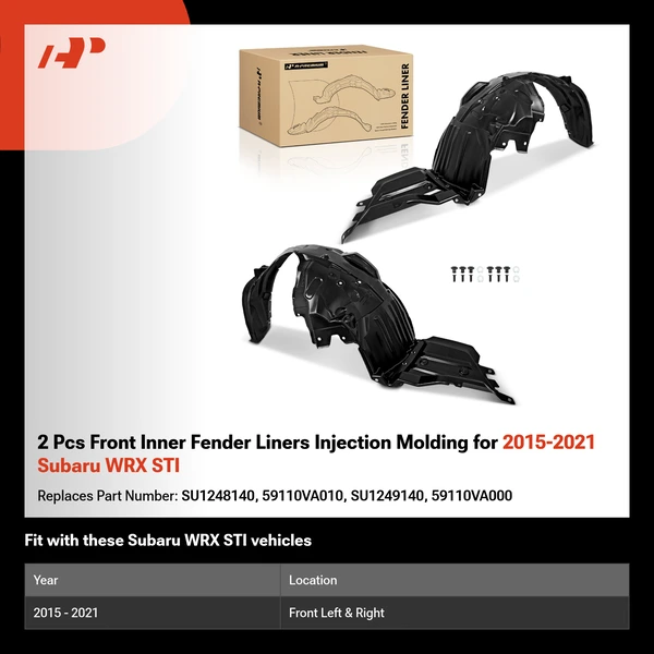 2 Pcs Front Inner Fender Liners Injection Molding for 2015-2021 Subaru WRX STI