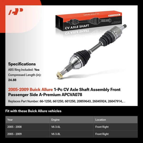 2005-2009 Buick Allure 1-Pc CV Axle Shaft Assembly Front Passenger Side A-Premium APCVA078