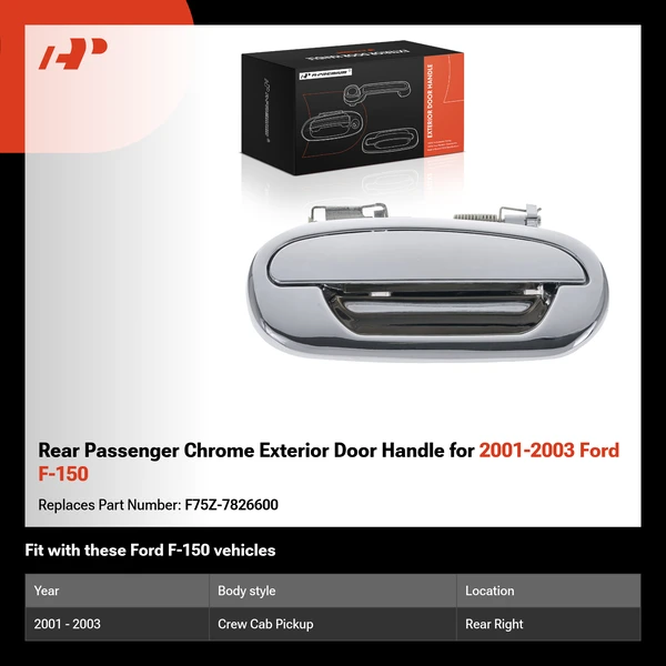 Rear Passenger Chrome Exterior Door Handle for 2001-2003 Ford F-150