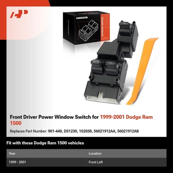 Front Driver Power Window Switch for 1999-2001 Dodge Ram 1500