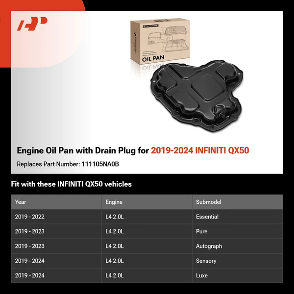 Engine Oil Pan with Drain Plug for 2019-2024 INFINITI QX50