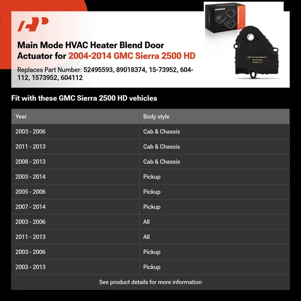 Main Mode HVAC Heater Blend Door Actuator for 2004-2014 GMC Sierra 2500 HD