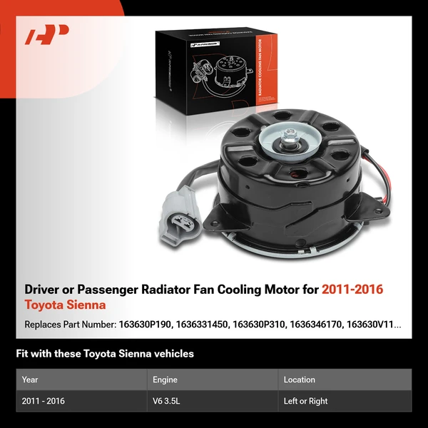 Driver or Passenger Radiator Fan Cooling Motor for 2011-2016 Toyota Sienna