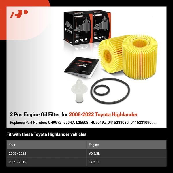 2 Pcs Engine Oil Filter for 2008-2022 Toyota Highlander