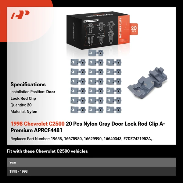 1998 Chevrolet C2500 20 Pcs Nylon Gray Door Lock Rod Clip A-Premium APRCF4481