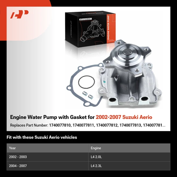 Engine Water Pump with Gasket for 2002-2007 Suzuki Aerio