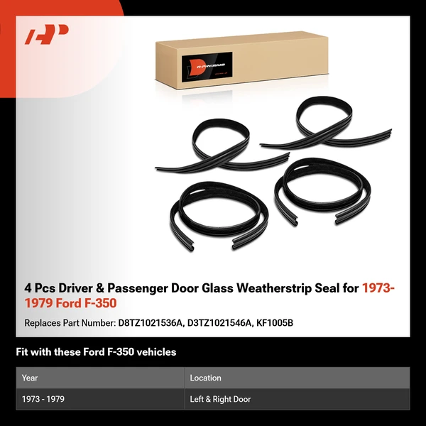 4 Pcs Driver & Passenger Door Glass Weatherstrip Seal for 1973-1979 Ford F-350