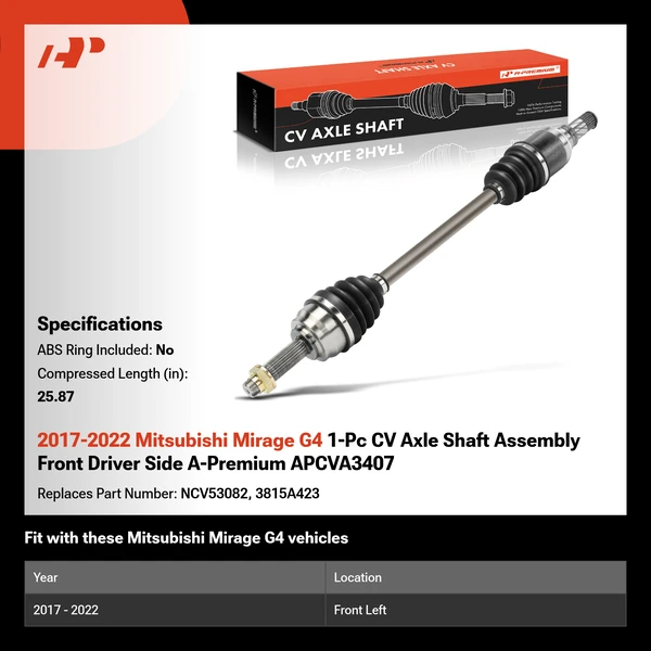 2017-2022 Mitsubishi Mirage G4 1-Pc CV Axle Shaft Assembly Front Driver Side A-Premium APCVA3407