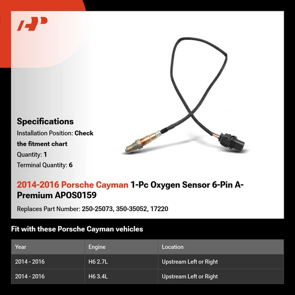 2014-2016 Porsche Cayman 1-Pc Oxygen Sensor 6-Pin A-Premium APOS0159