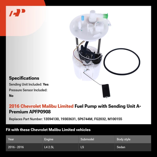 2016 Chevrolet Malibu Limited Fuel Pump with Sending Unit A-Premium APFP0908