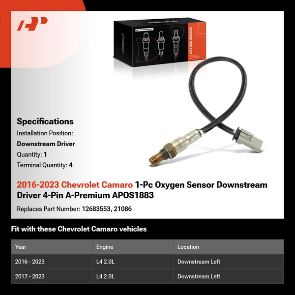 2016-2023 Chevrolet Camaro 1-Pc Oxygen Sensor Downstream Driver 4-Pin A-Premium APOS1883