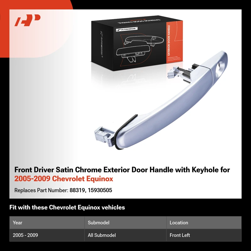 Front Driver Satin Chrome Exterior Door Handle with Keyhole for 2005-2009 Chevrolet Equinox