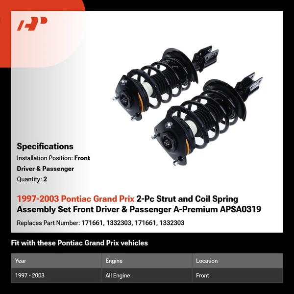 1997-2003 Pontiac Grand Prix 2-Pc Strut and Coil Spring Assembly Set Front Driver & Passenger A-Premium APSA0319