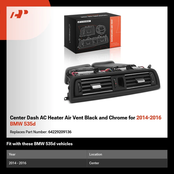 Center Dash AC Heater Air Vent Black and Chrome for 2014-2016 BMW 535d