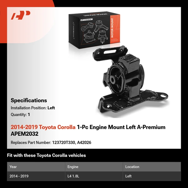2014-2019 Toyota Corolla 1-Pc Engine Mount Left A-Premium APEM2032