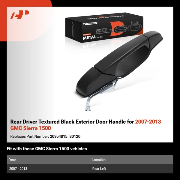 Rear Driver Textured Black Exterior Door Handle for 2007-2013 GMC Sierra 1500