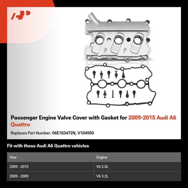 Passenger Engine Valve Cover with Gasket for 2009-2015 Audi A6 Quattro