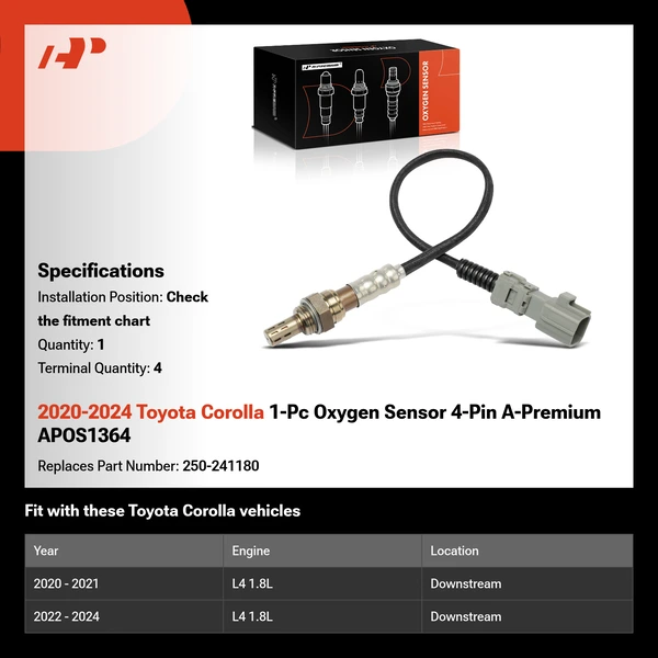 2020-2024 Toyota Corolla 1-Pc Oxygen Sensor 4-Pin A-Premium APOS1364